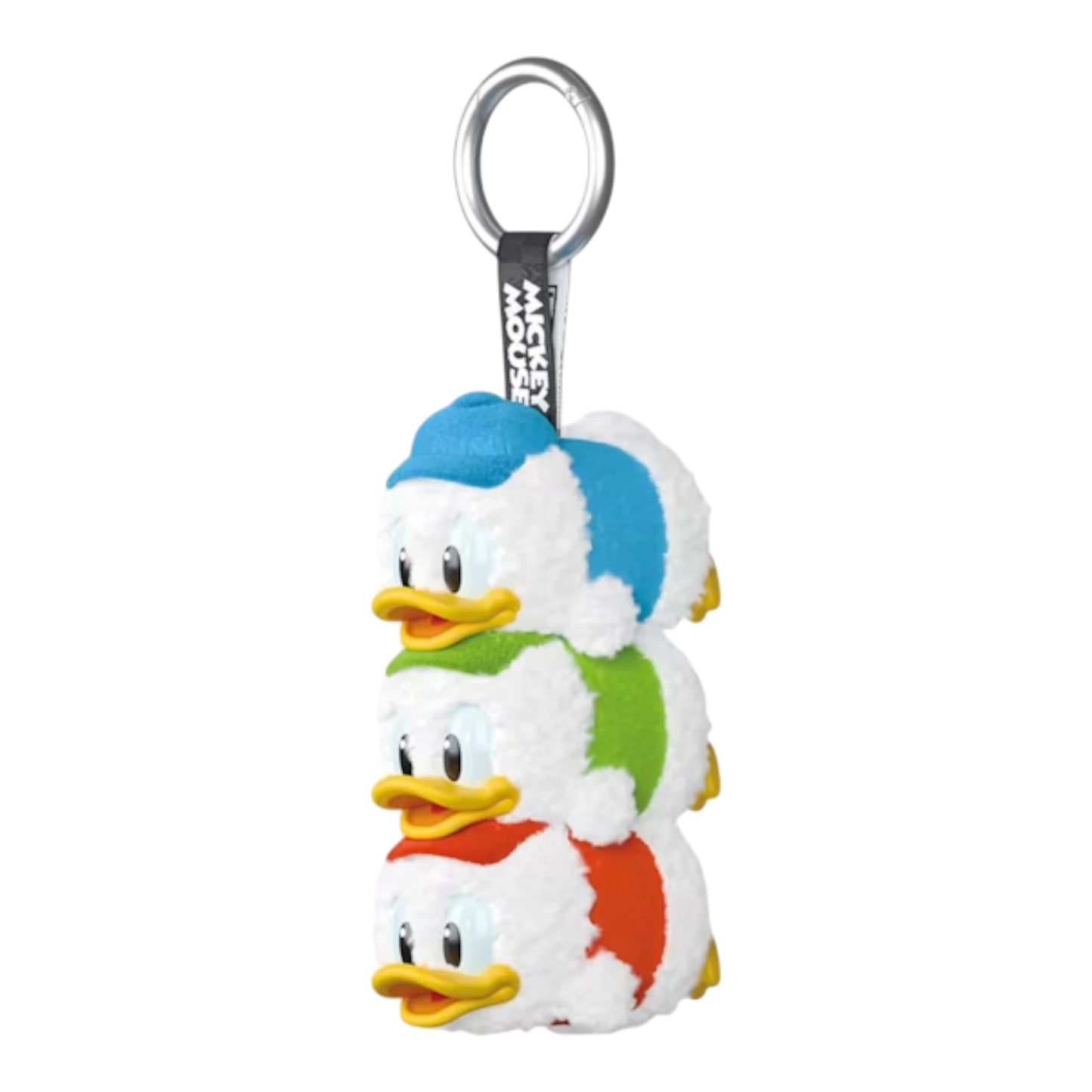 Squish Planet Disney Mickey Family stacked Donald Duck plush keychain with blue, green, and red accents. Soft textile.