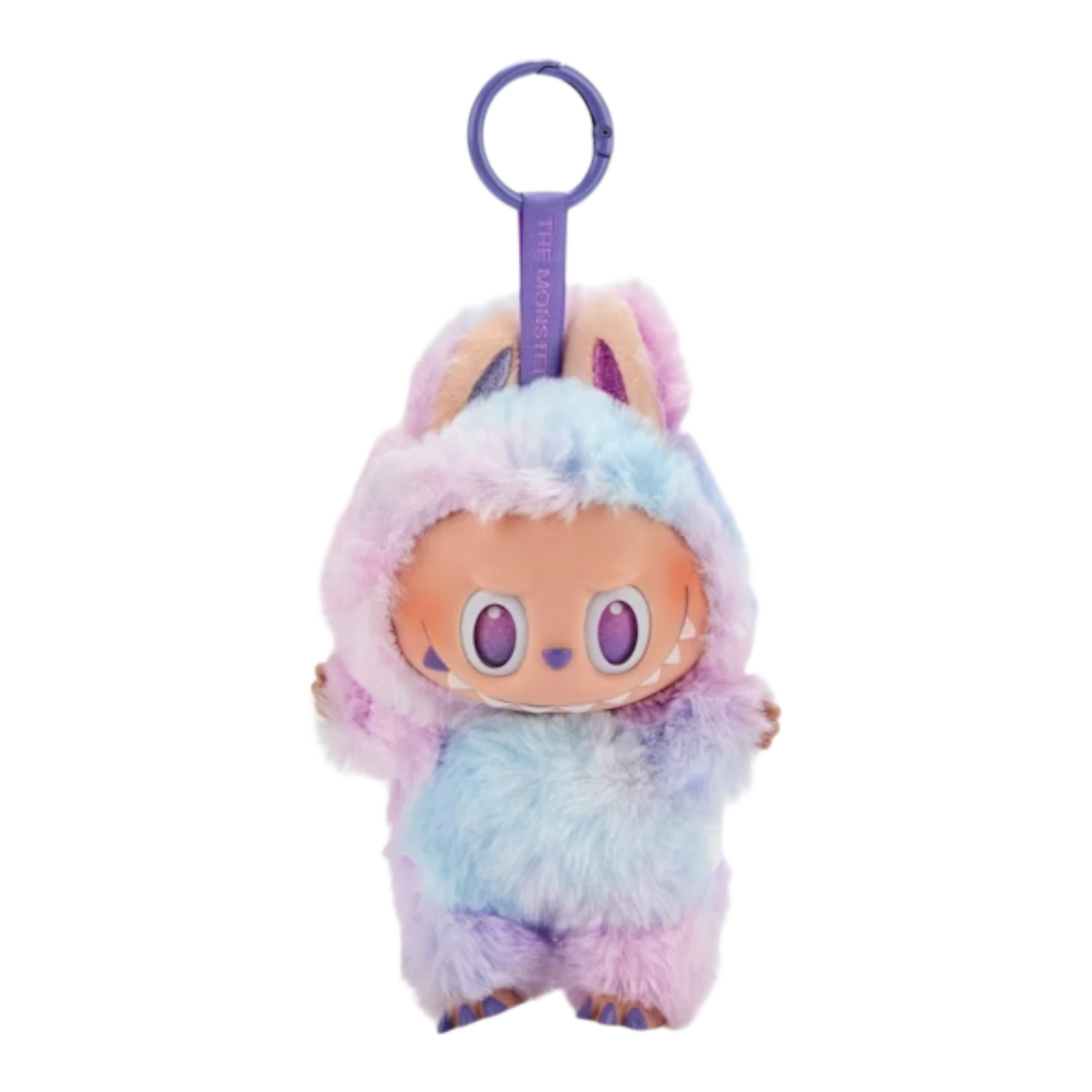 Squish Planet Labubu The Monsters Big into Energy Series plush pendant, pastel tie-dye colors, vinyl face, purple keychain.