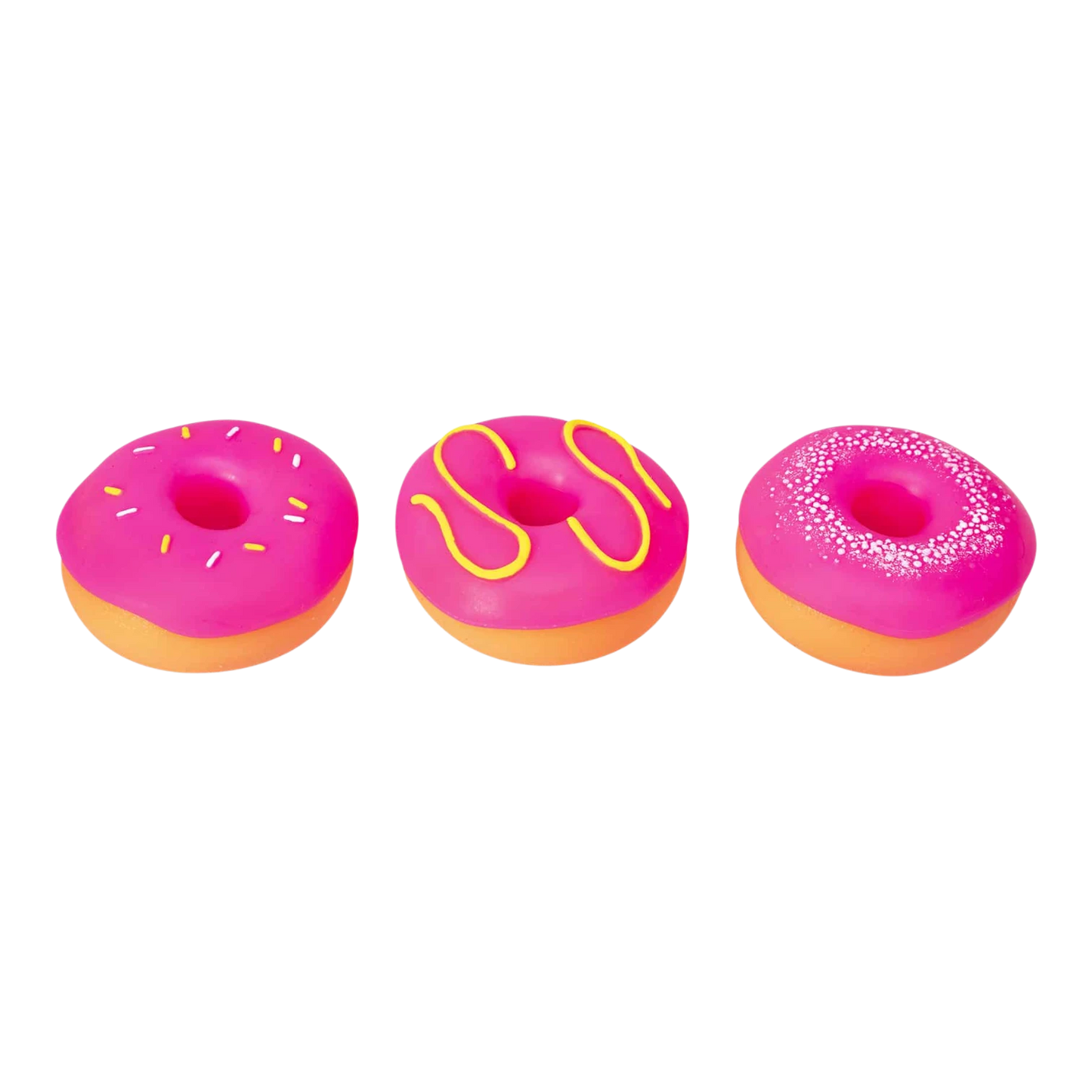 Squish Planet NeeDoh Dohnuts squishy fidget toy, pink donut shape with orange base, available in 3 styles.