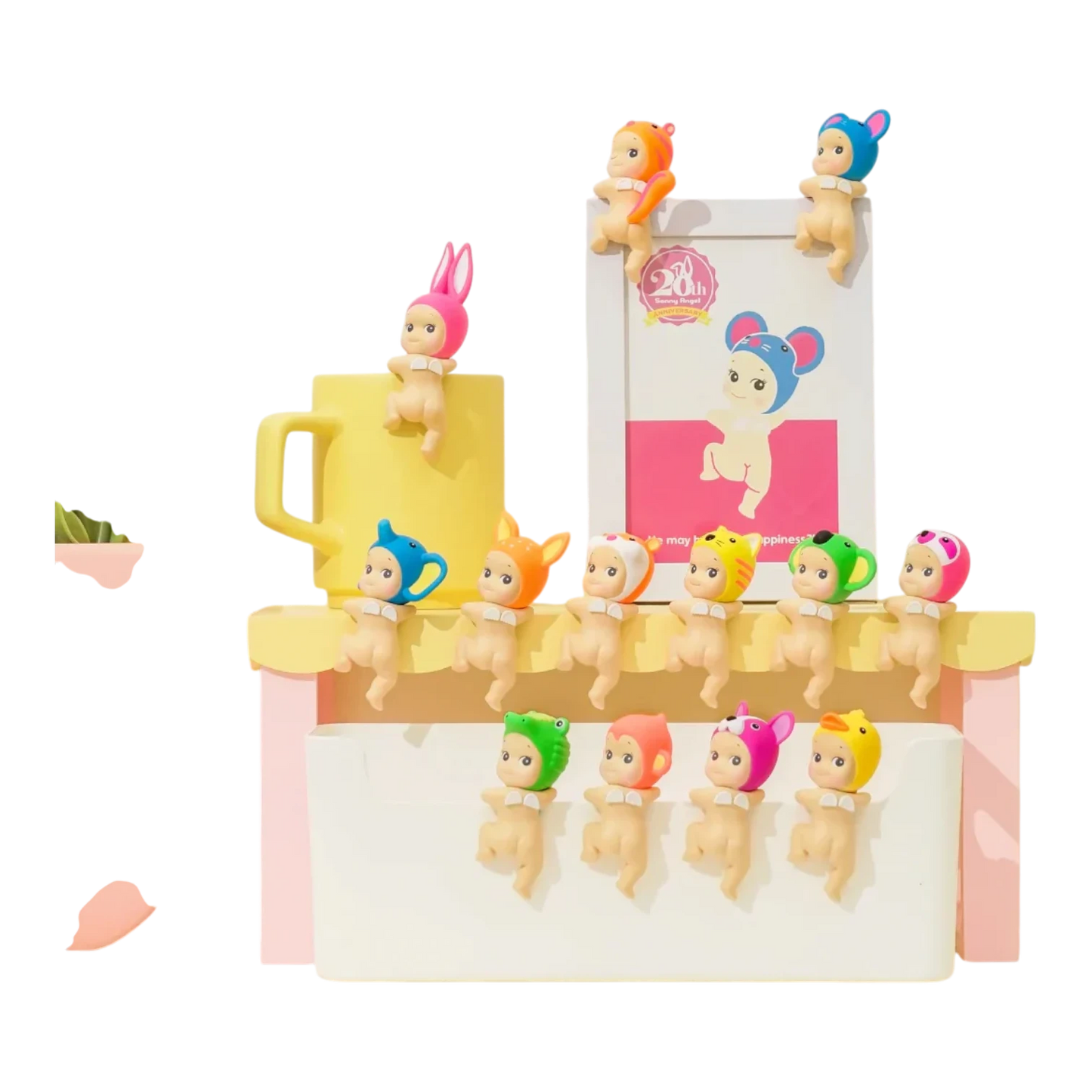 Squish Planet Sonny Angel HIPPERS Looking Back Series blind box collectible figures in various animal-themed hats.