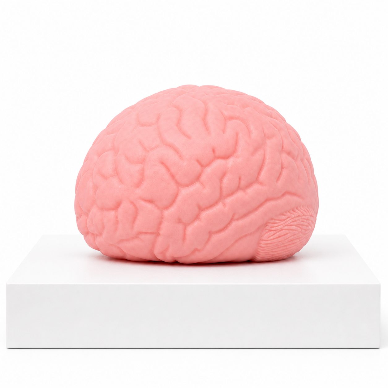 Pink ORB Easy Sqweezy Jumbo Brainy squishy on a white podium