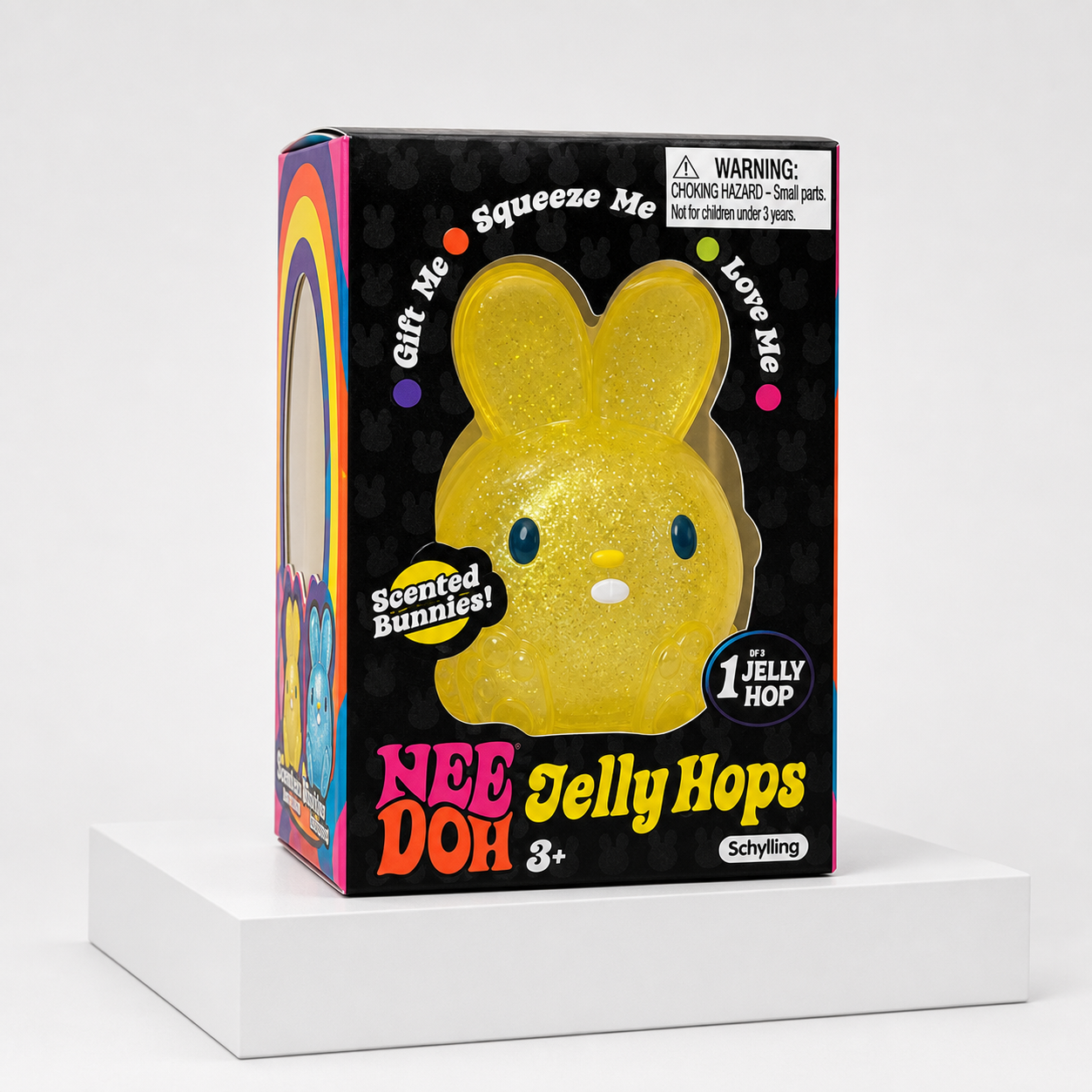 Yellow NeeDoh Jelly Hops scented bunny squishy retail package