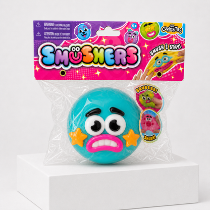 Teal ORB Curiosities Smushers Squishy Toy in retail packaging