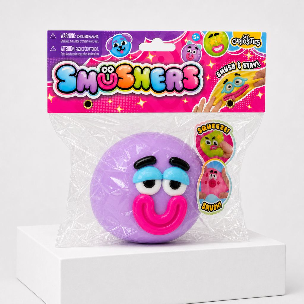 Light Purple ORB Curiosities Smushers Squishy Toy in retail packaging