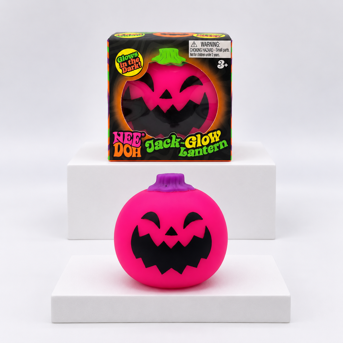 Pink NeeDoh Jack-Glow-Lantern pumpkin squishy with box
