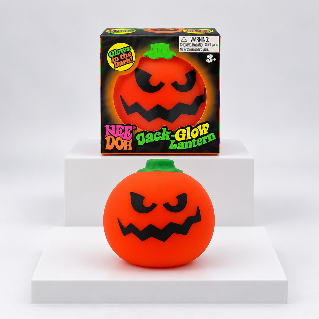 Orange NeeDoh Jack-Glow-Lantern pumpkin squishy with box