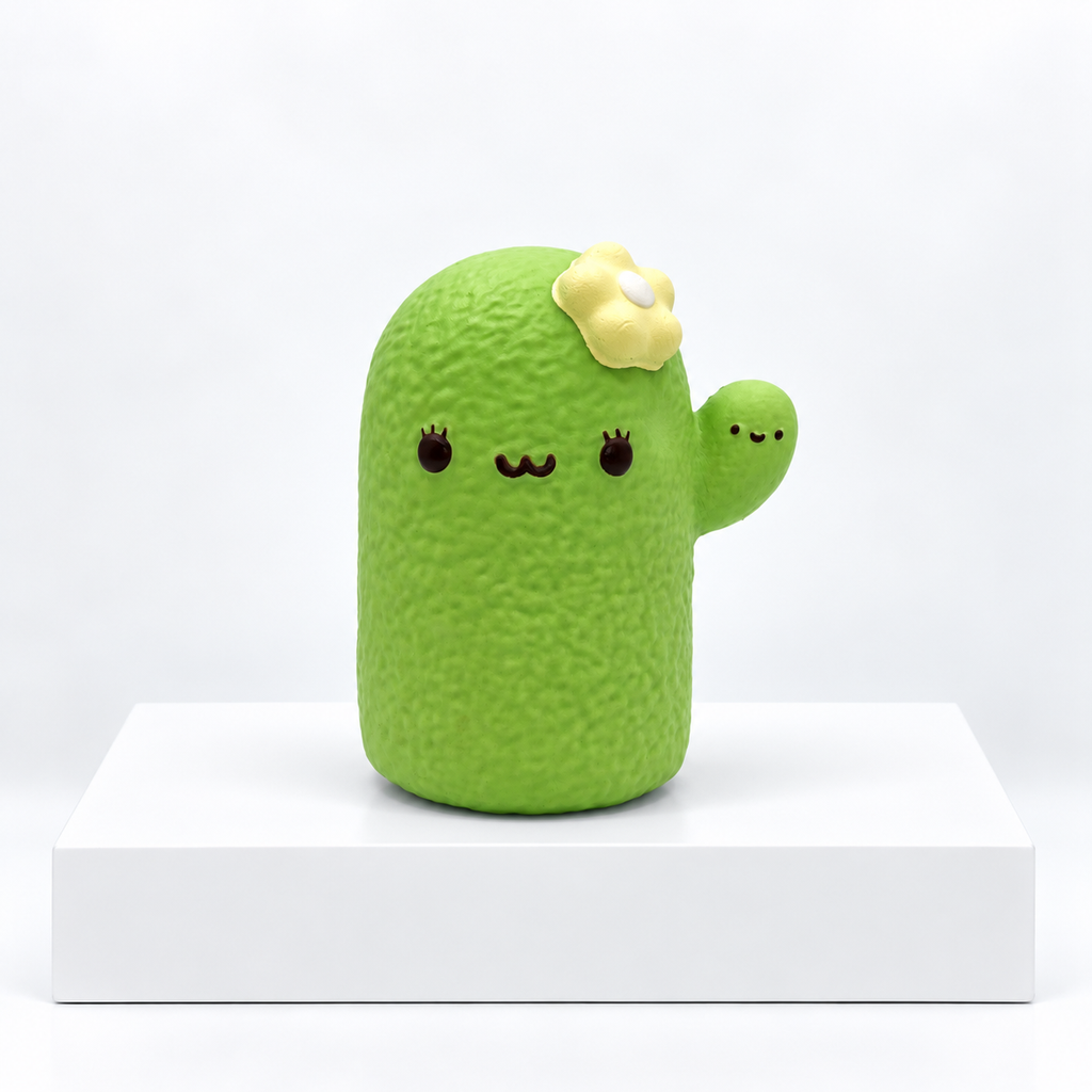 Green Nunu cactus character with yellow flower, unboxed front view