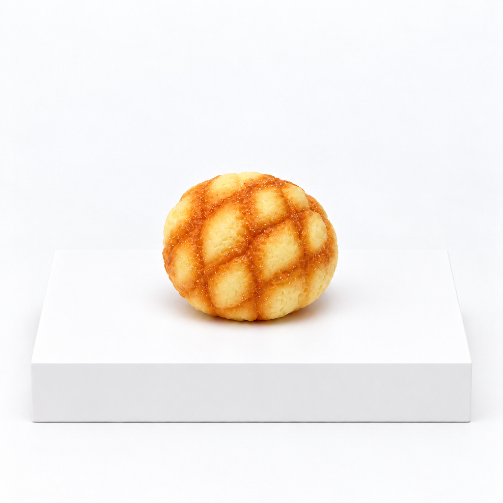 Round golden-brown bread-shaped squishy viewed from the front