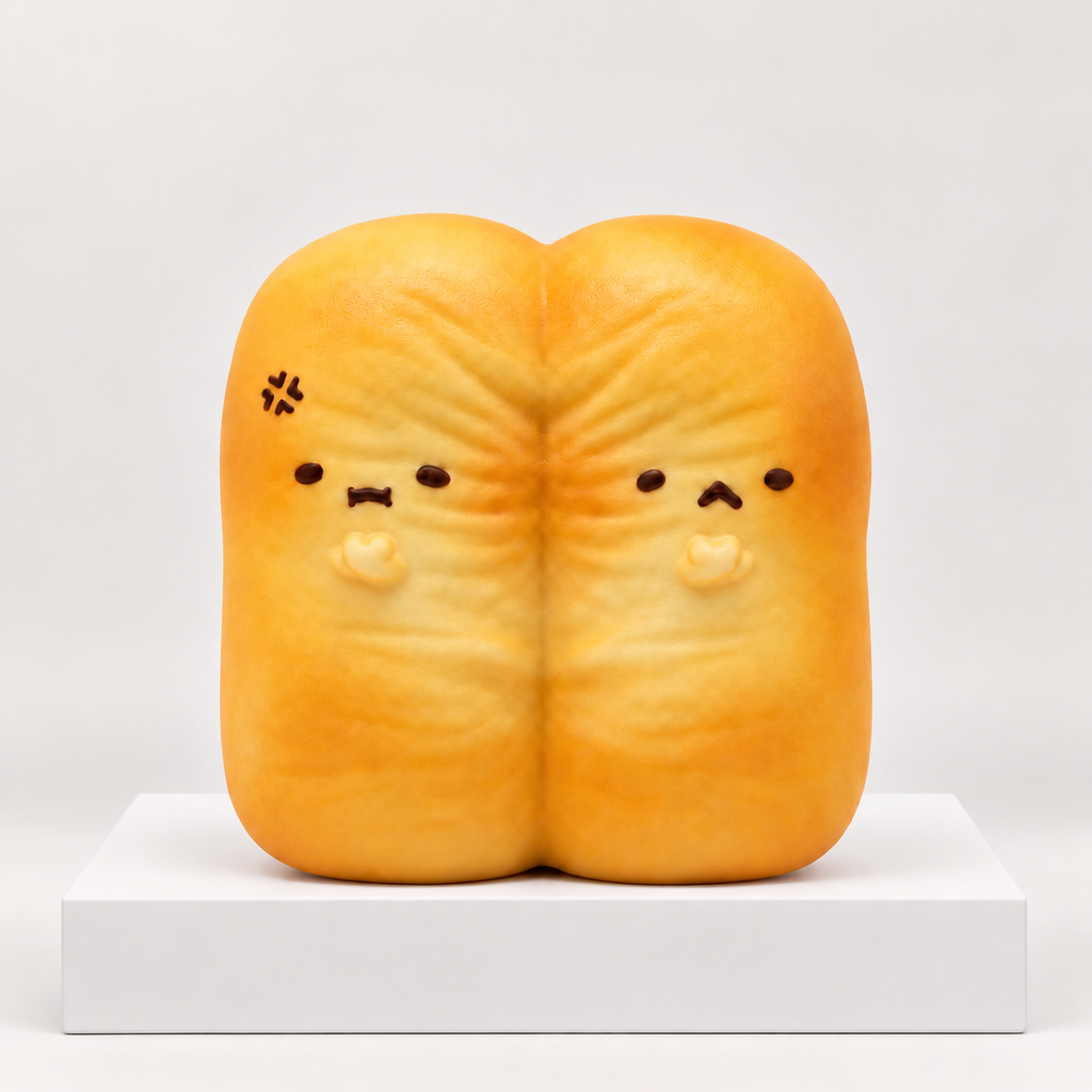 Pair of orange fried-dough-shaped Nunu characters, unboxed front view