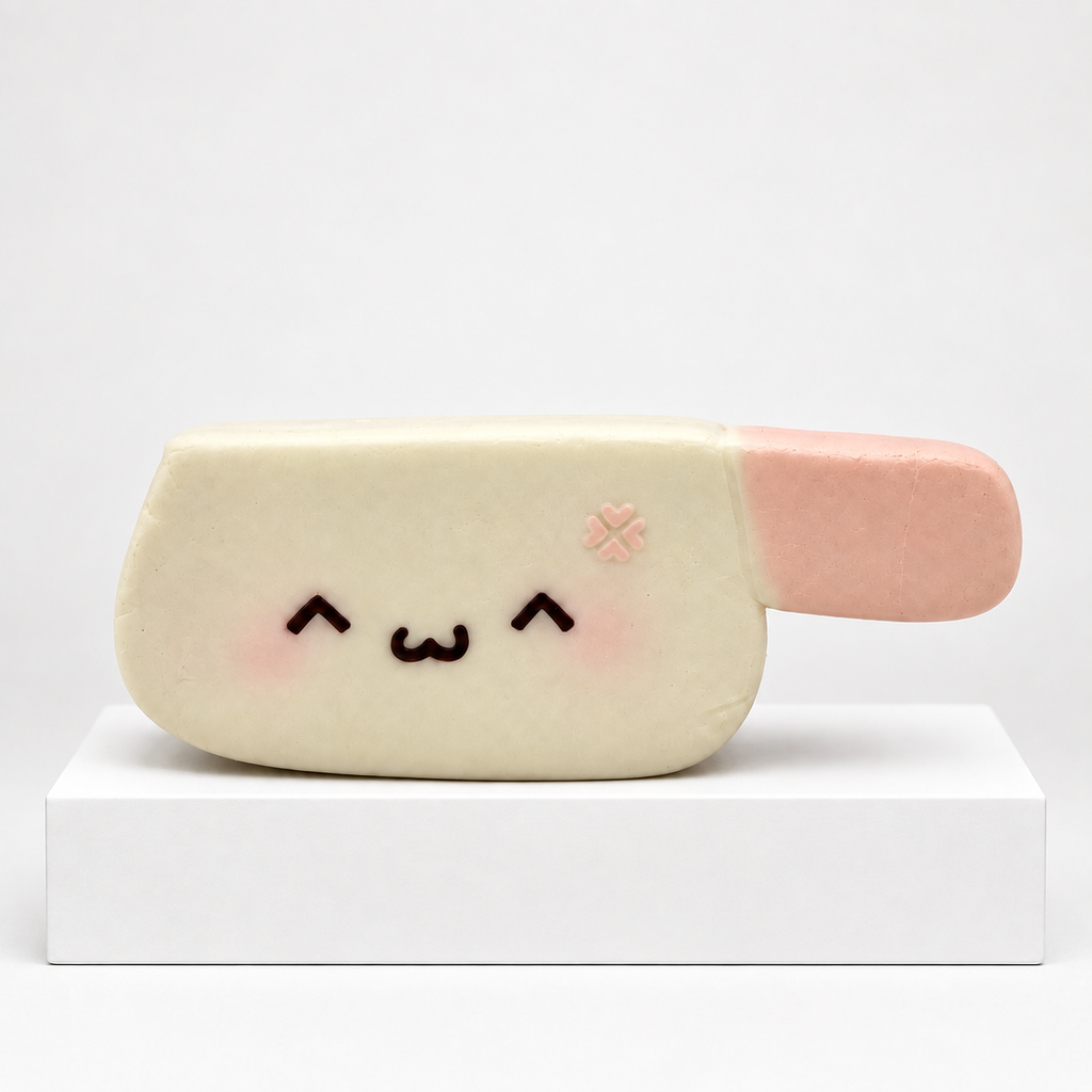 Cream-colored smiling toy kitchen knife squishy, product-only view