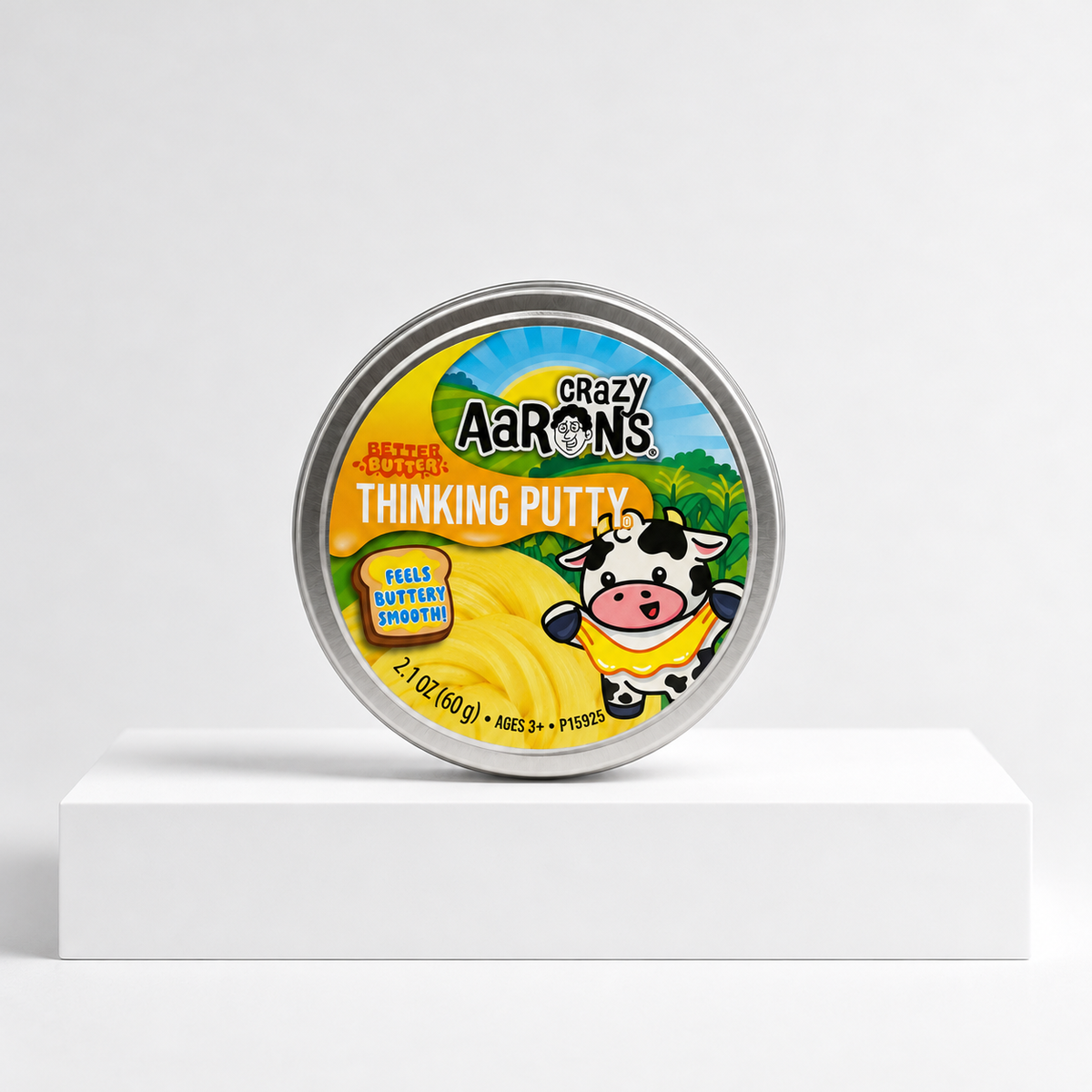 Round Crazy Aaron's Better Butter Thinking Putty tin with illustrated lid