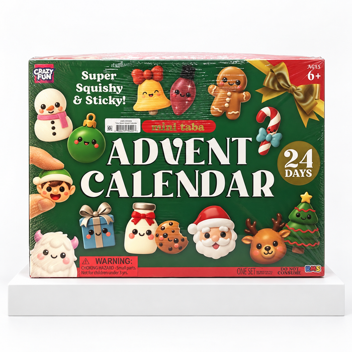 Front of green Crazy Fun Mini Taba advent calendar retail box