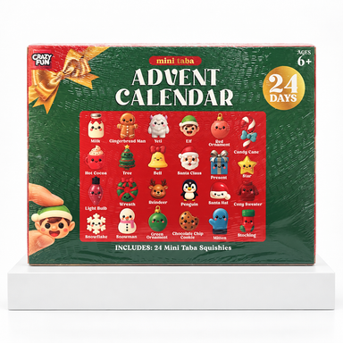 Back of Crazy Fun Mini Taba advent calendar box showing illustrated contents