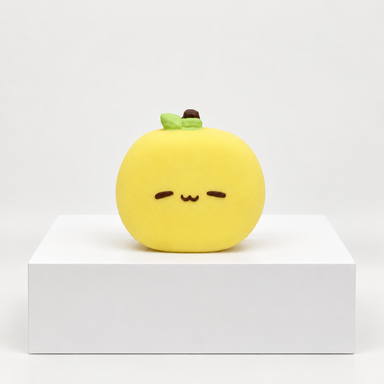 Unboxed yellow round Nunu character with face and small green stem, front view