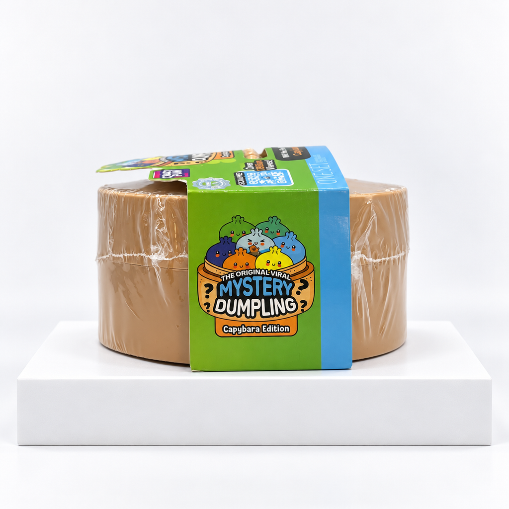 Tan Mystery Dumpling capybara-edition container showing green side wrap
