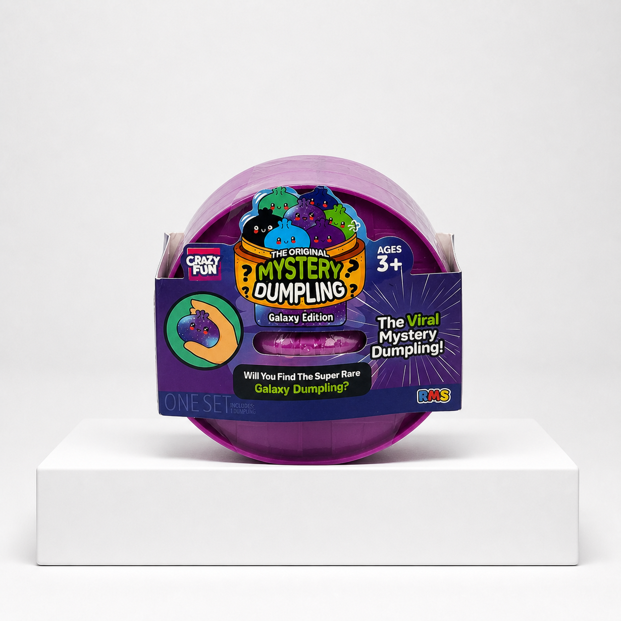 Crazy Fun Mystery Dumpling Galaxy Edition blind box on the Squish Planet studio pedestal