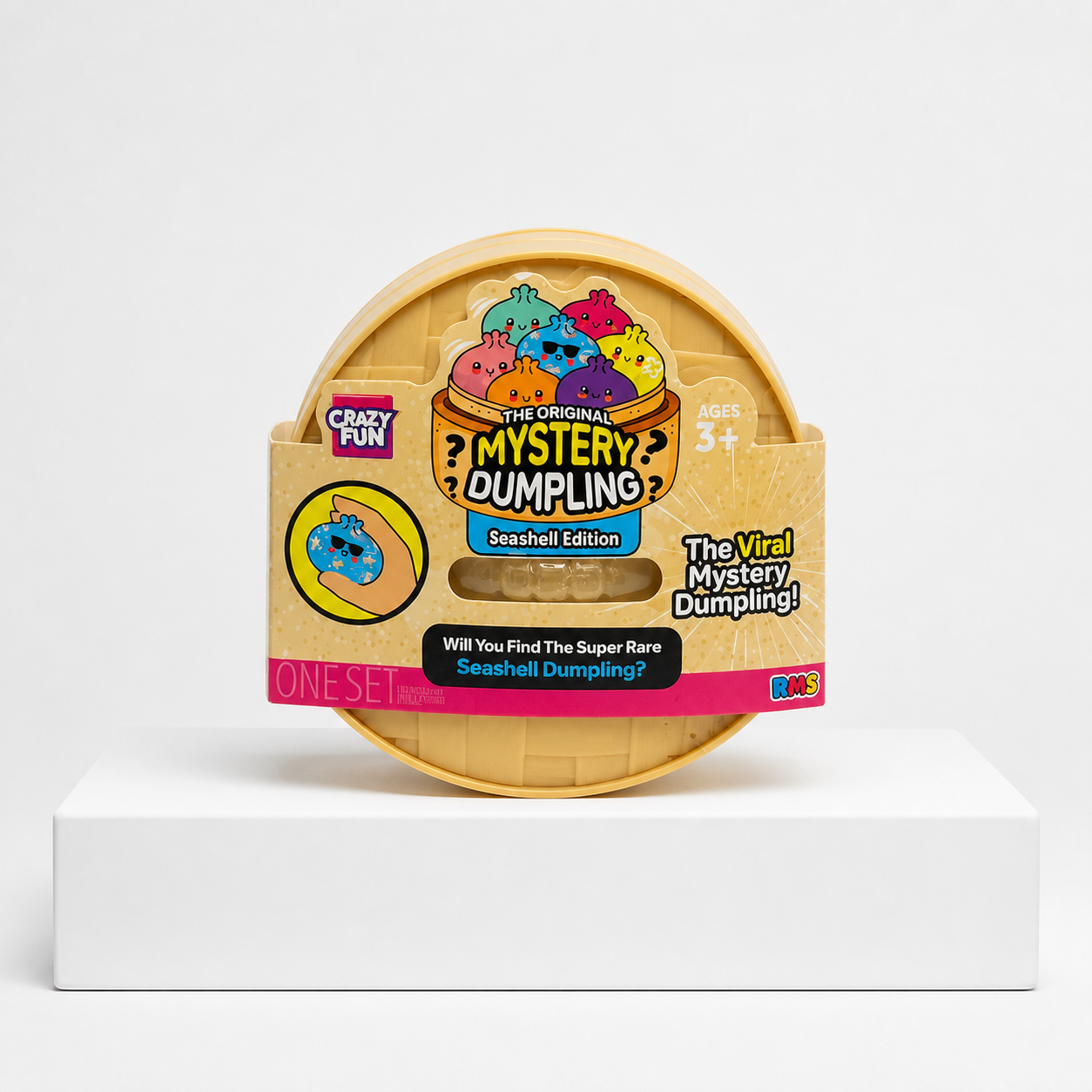 Crazy Fun Mystery Dumpling Seashell Edition blind box on the Squish Planet studio pedestal