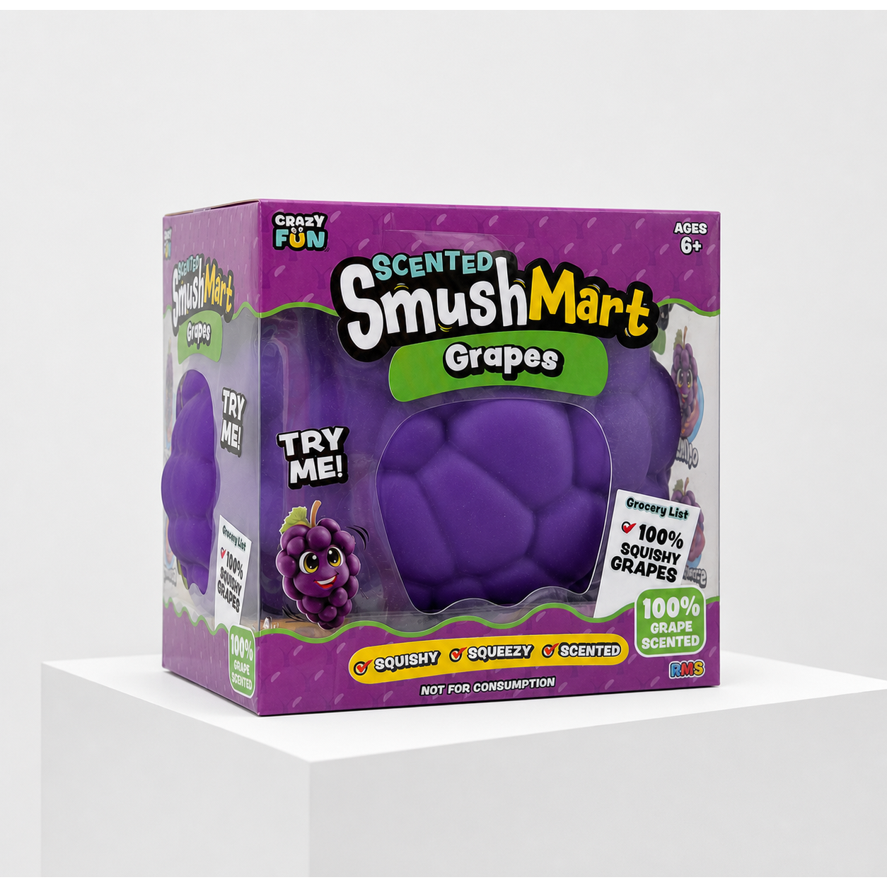 Crazy Fun Smush Mart Grape squishy toy retail package