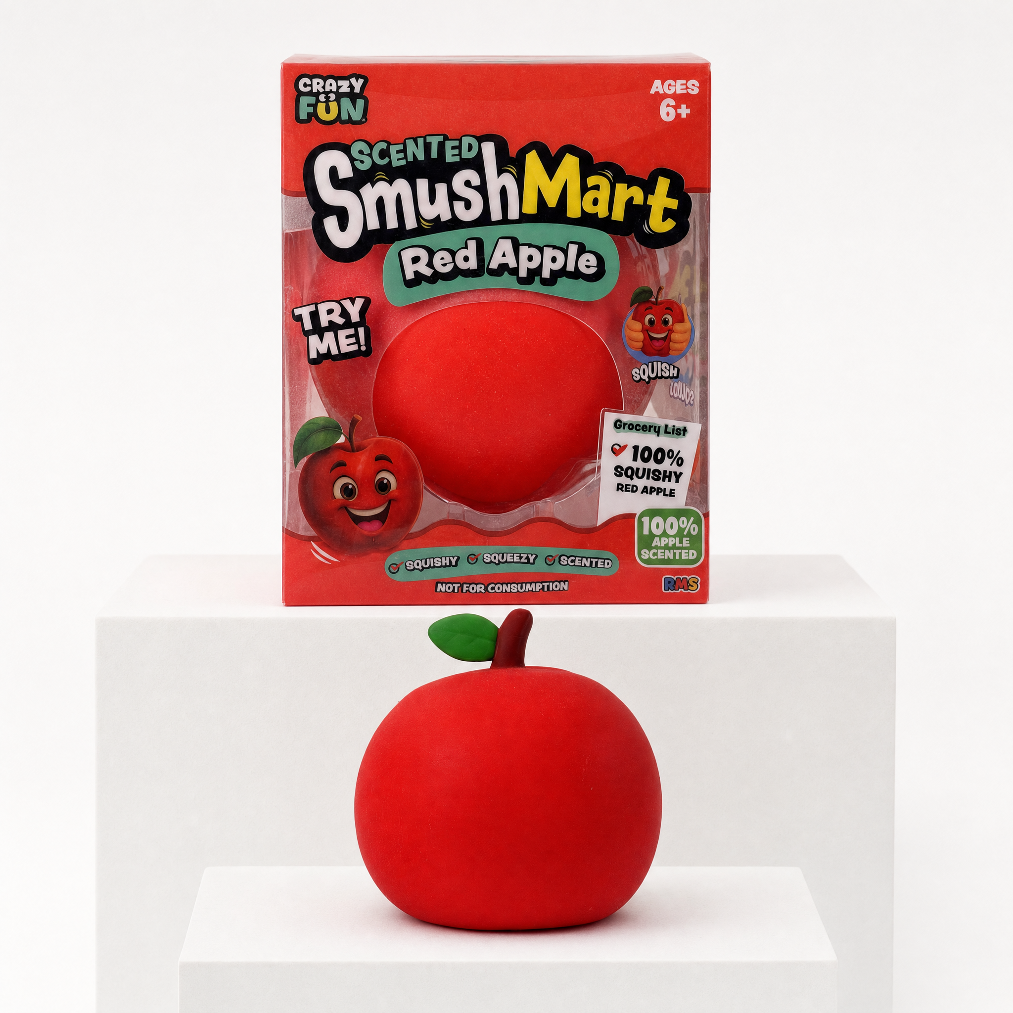 Crazy Fun Smush Mart Red Apple Squishy Fidget Toy – hero product view