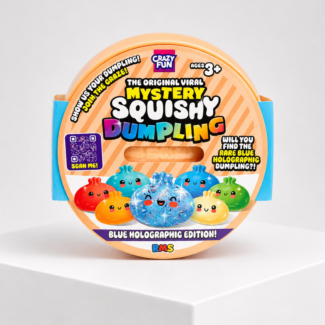 Squish Planet Crazy Fun Squishy Bun Holographic Mystery Squishy "Dumpling" (Blue Holographic Glitter Chase Version) Blind Box product image showing the RMS squishy fidget toy for online shopping.