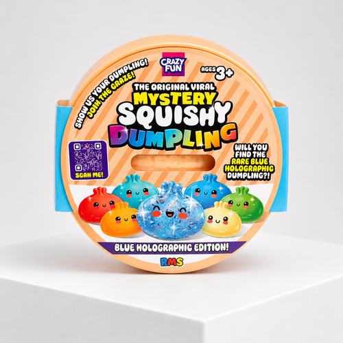 Squish Planet Crazy Fun Squishy Bun Holographic Mystery Squishy "Dumpling" (Blue Holographic Glitter Chase Version) Blind Box product image showing the RMS squishy fidget toy for online shopping.