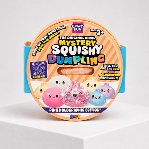 Squish Planet Crazy Fun Squishy Bun Holographic Mystery Squishy "Dumpling" (Pink Holographic Glitter Chase Version) Blind Box product image showing the RMS squishy fidget toy for online shopping.