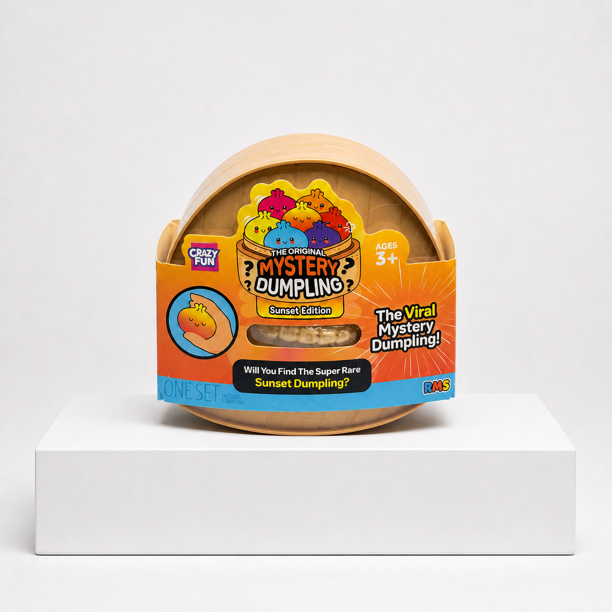 Crazy Fun Mystery Dumpling Sunset Edition blind box on the Squish Planet studio pedestal