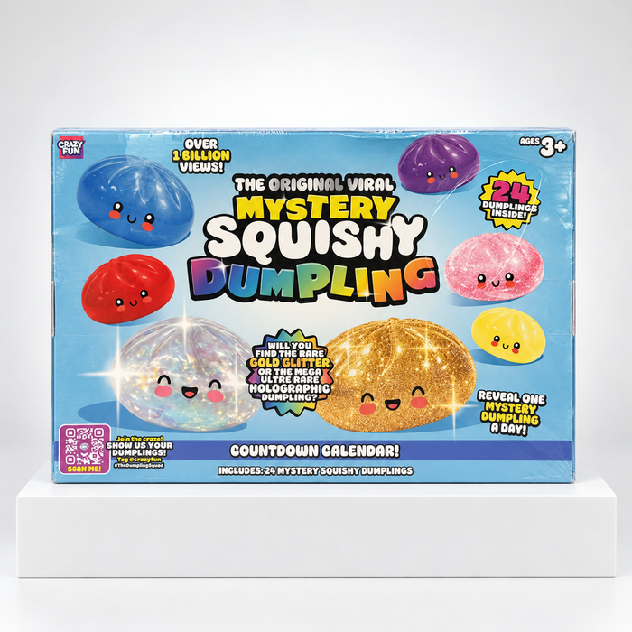Blue Crazy Fun Mystery Dumpling advent calendar box, front view