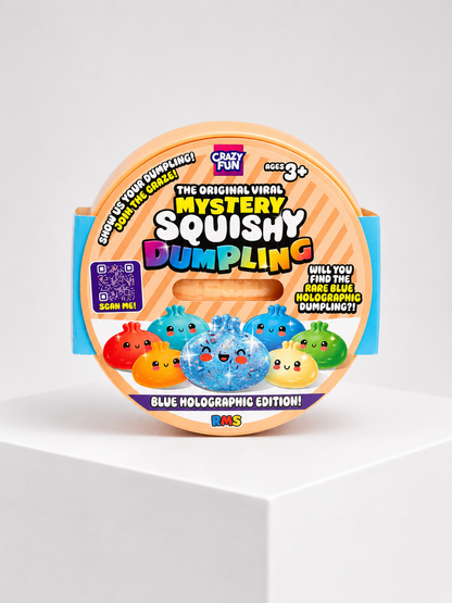 Squish Planet Crazy Fun Squishy Bun Holographic Mystery Squishy "Dumpling" (Blue Holographic Glitter Chase Version) Blind Box product image showing the RMS squishy fidget toy for online shopping.