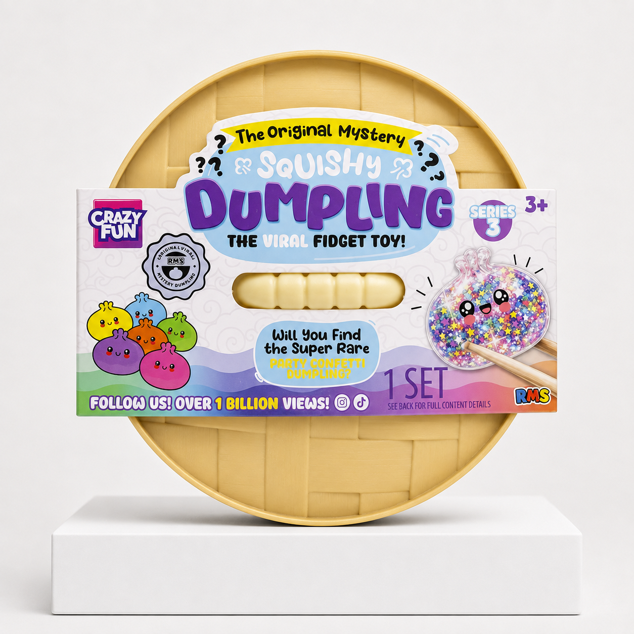 Crazy Fun Squishy Bun Rainbow Mystery Squishy "Dumpling" (Party Confetti Edition) Blind Box