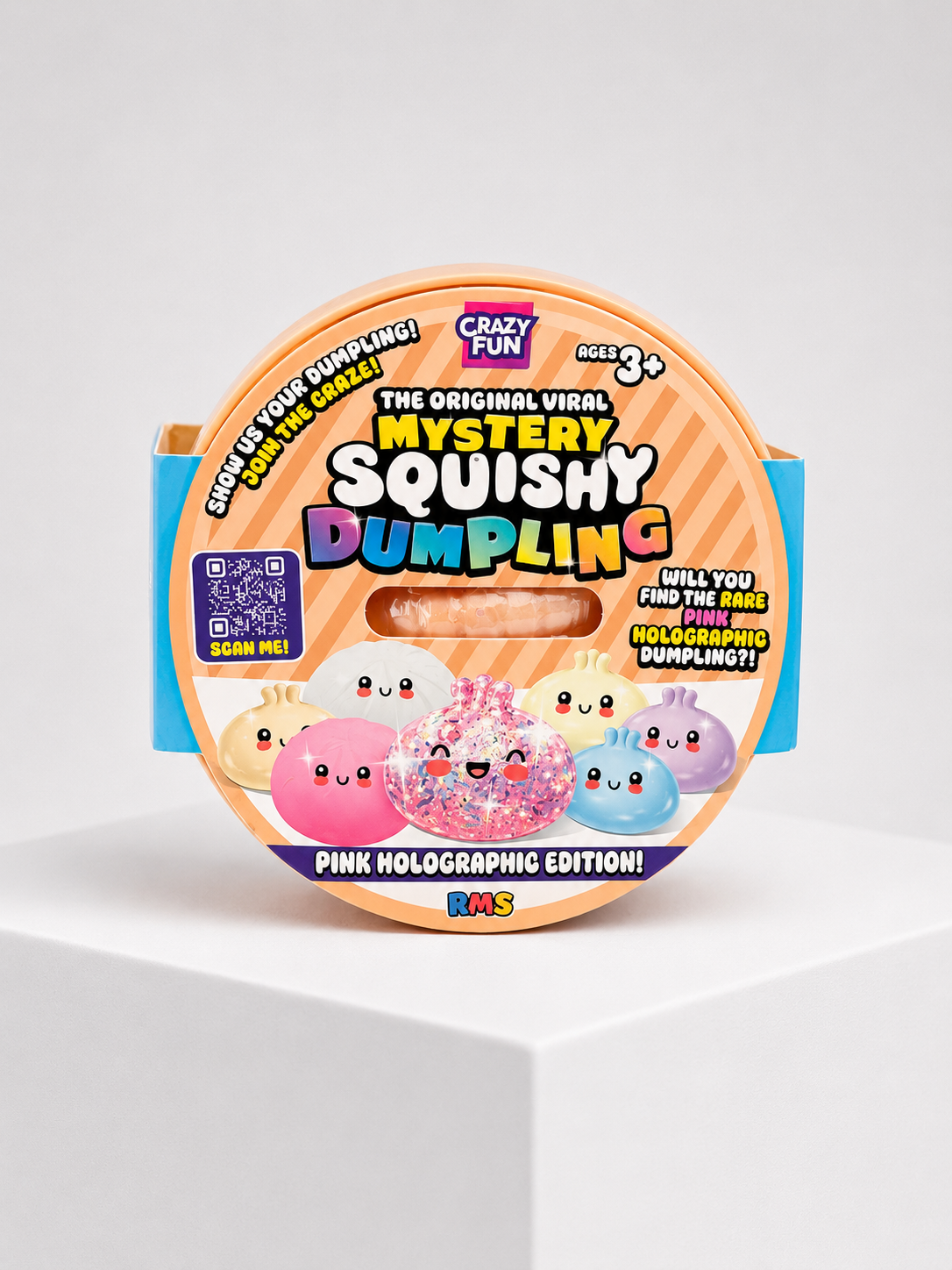 Squish Planet Crazy Fun Squishy Bun Holographic Mystery Squishy "Dumpling" (Pink Holographic Glitter Chase Version) Blind Box product image showing the RMS squishy fidget toy for online shopping.