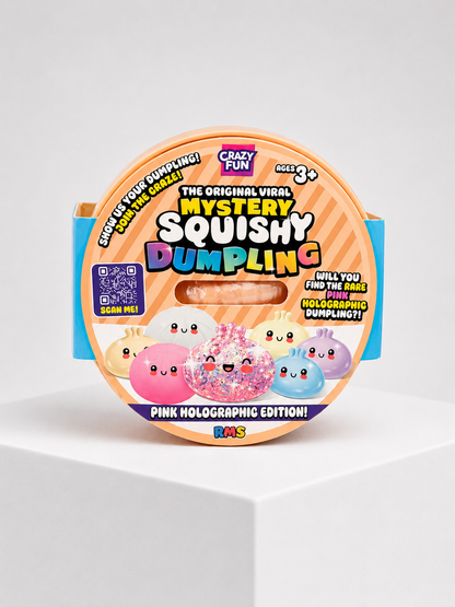 Squish Planet Crazy Fun Squishy Bun Holographic Mystery Squishy "Dumpling" (Pink Holographic Glitter Chase Version) Blind Box product image showing the RMS squishy fidget toy for online shopping.