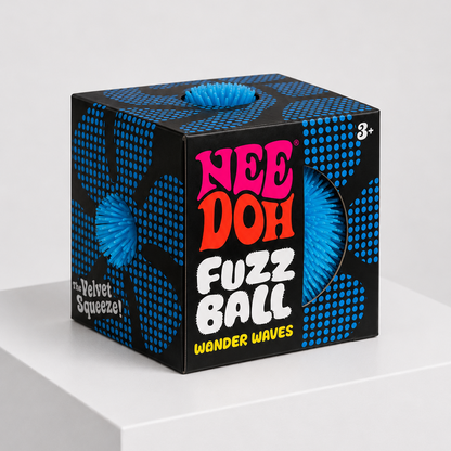 NeeDoh Fuzz Ball Wonder Waves blue squishy fidget toy in retail packaging.