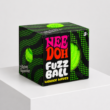 NeeDoh Fuzz Ball Wonder Waves green squishy fidget toy in retail packaging.