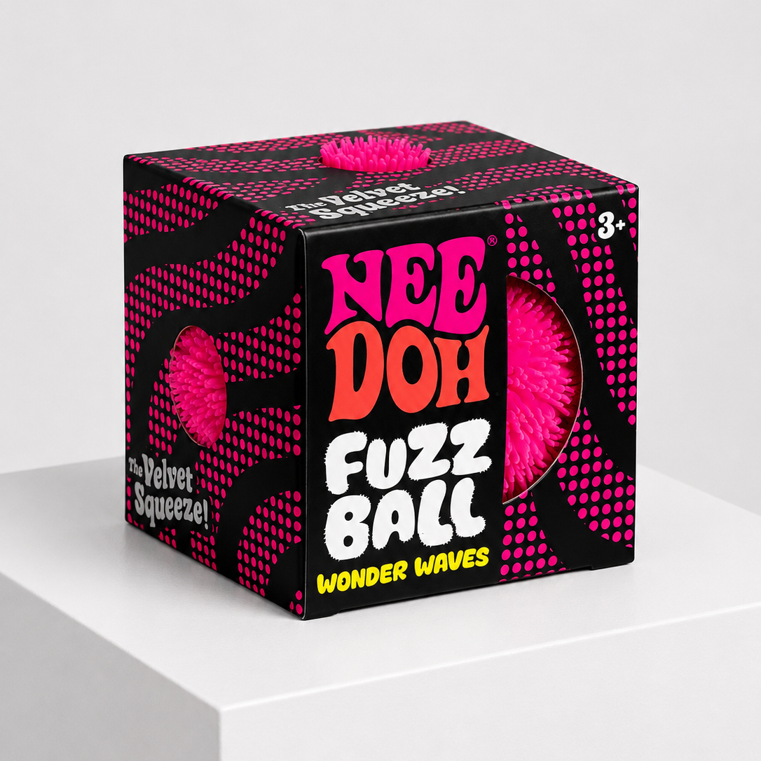 NeeDoh Fuzz Ball Wonder Waves pink squishy fidget toy in retail packaging.