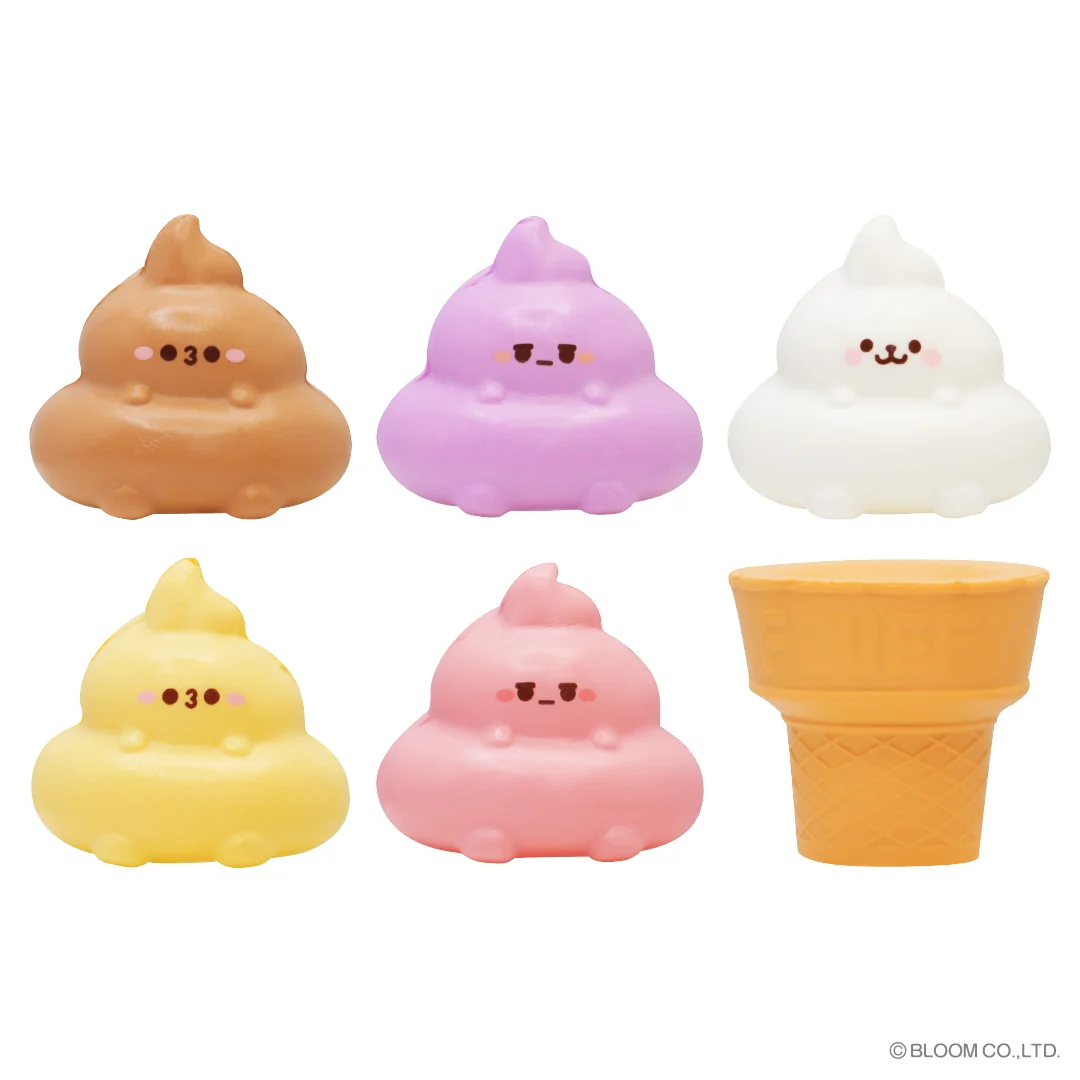 Five iBLOOM Poocacaboo-2 squishies in assorted colours with cone capsule