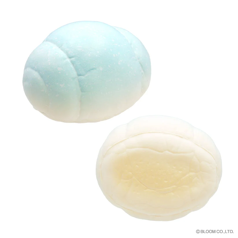 Blue and cream iBLOOM Fluffy Table Roll squishy top and underside views