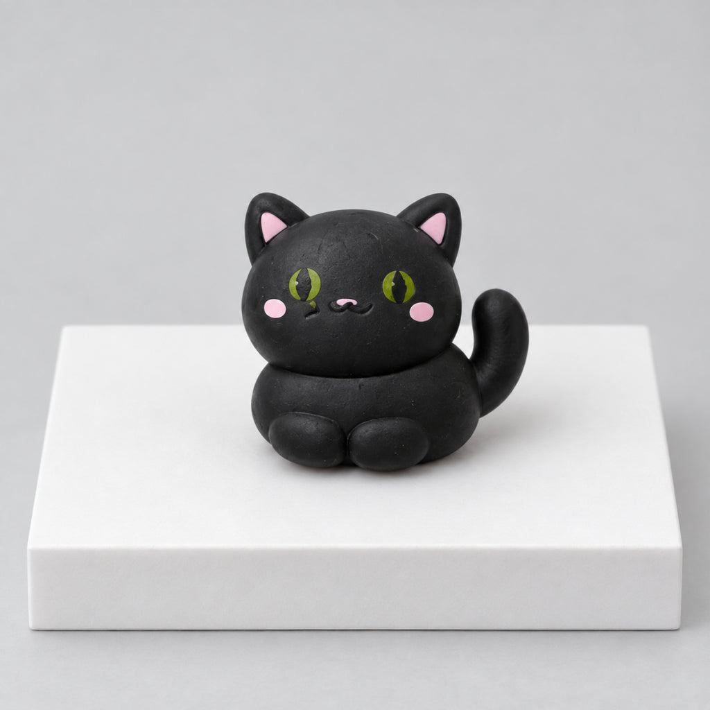 Black cat Halloween mochi with green eyes