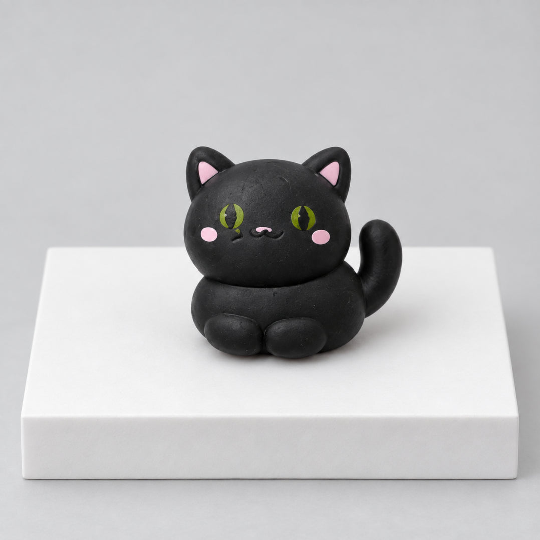 Black cat Halloween mochi with green eyes