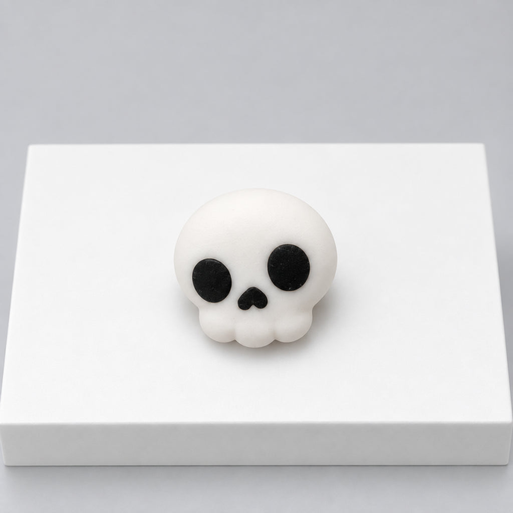 White skull Halloween mochi with black eyes