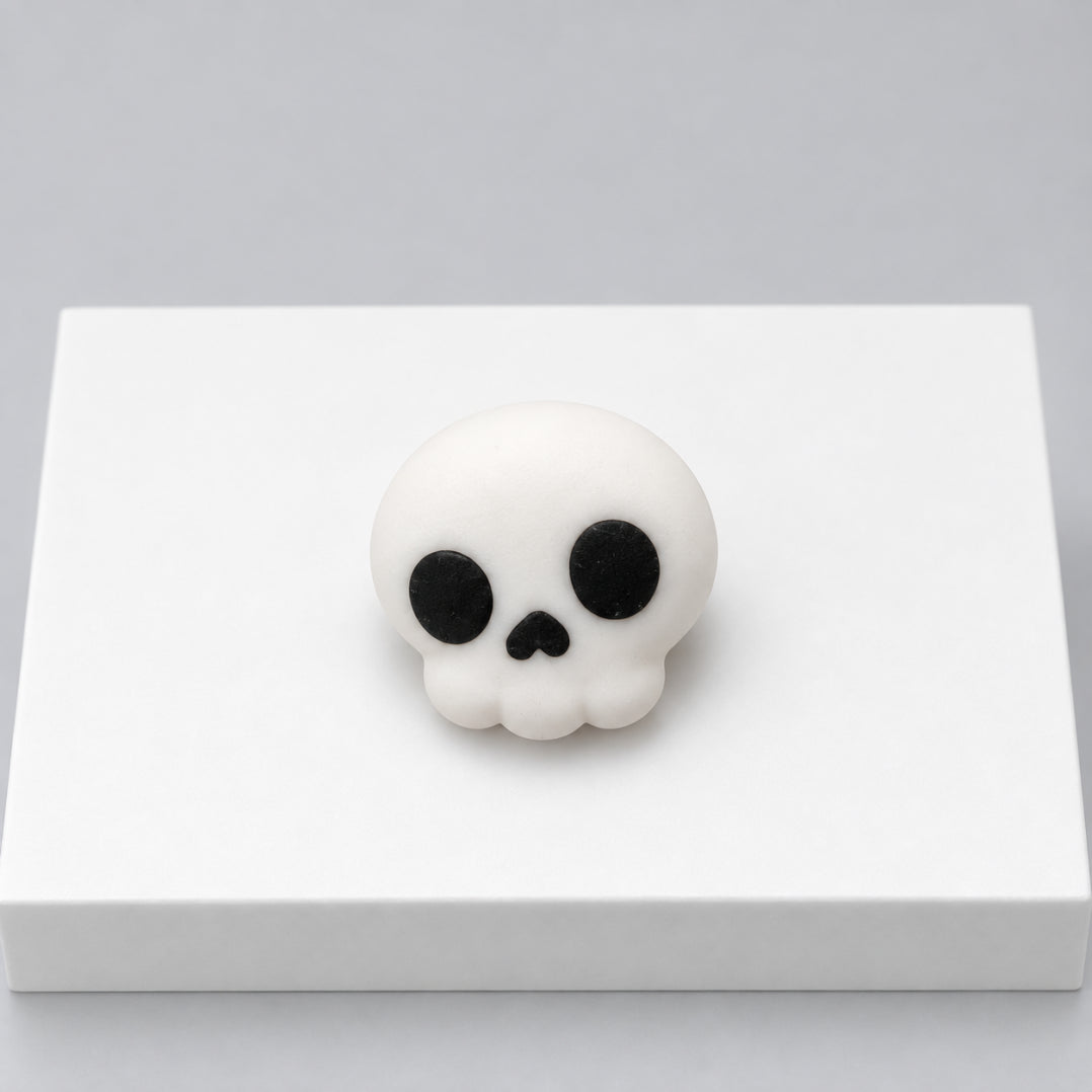 White skull Halloween mochi with black eyes