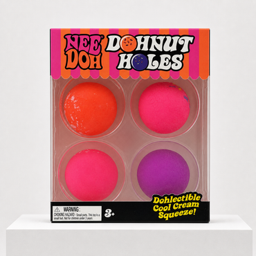 NeeDoh Dohnut Holes Set of 4 squishy fidget toys in front-facing retail packaging