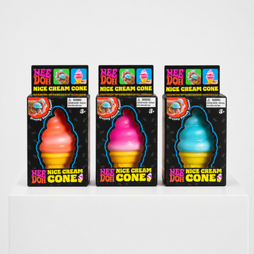 Squish Planet NeeDoh Nice Cream Cone three packaged colour variants centred on a white studio block.