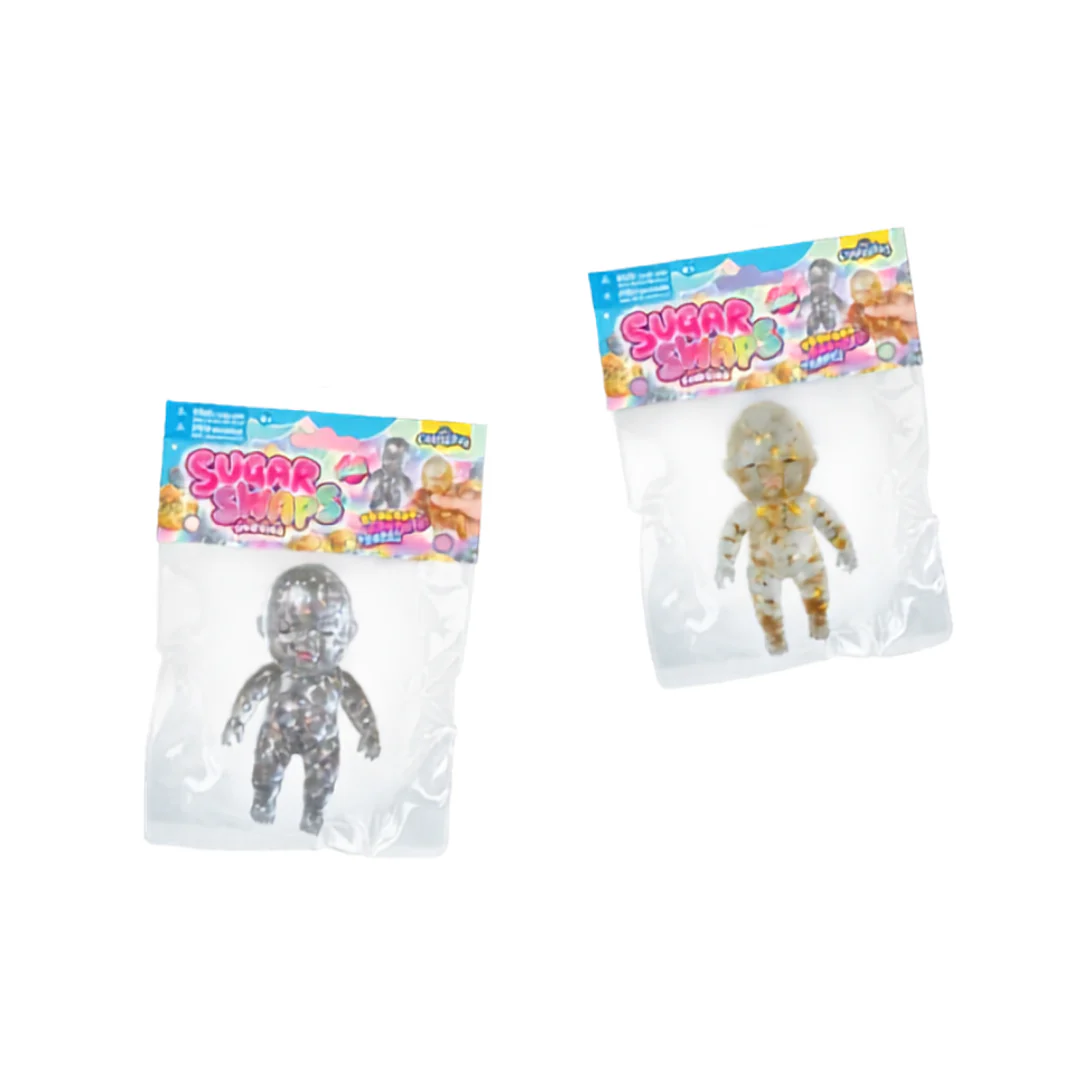 Silver and Gold ORB Sugar Swaps Onesies glitter babies in clear retail packaging