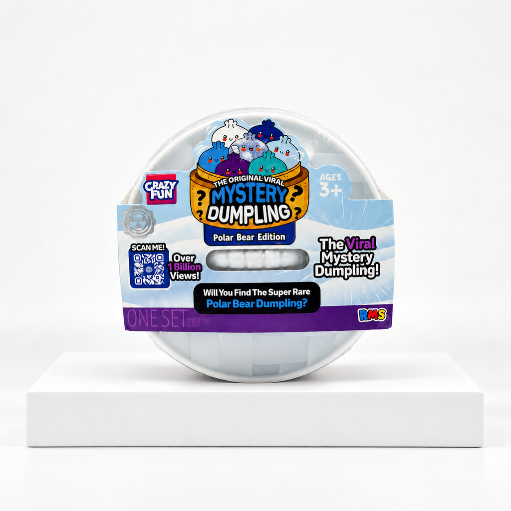 White Mystery Dumpling polar-bear-edition container with blue front label