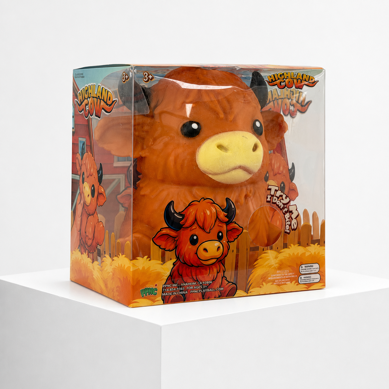 PPNC Highland Cow Brown squishy toy retail package