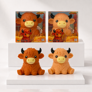 PPNC Highland Cow Brown and Light Brown packages with matching squishy toys