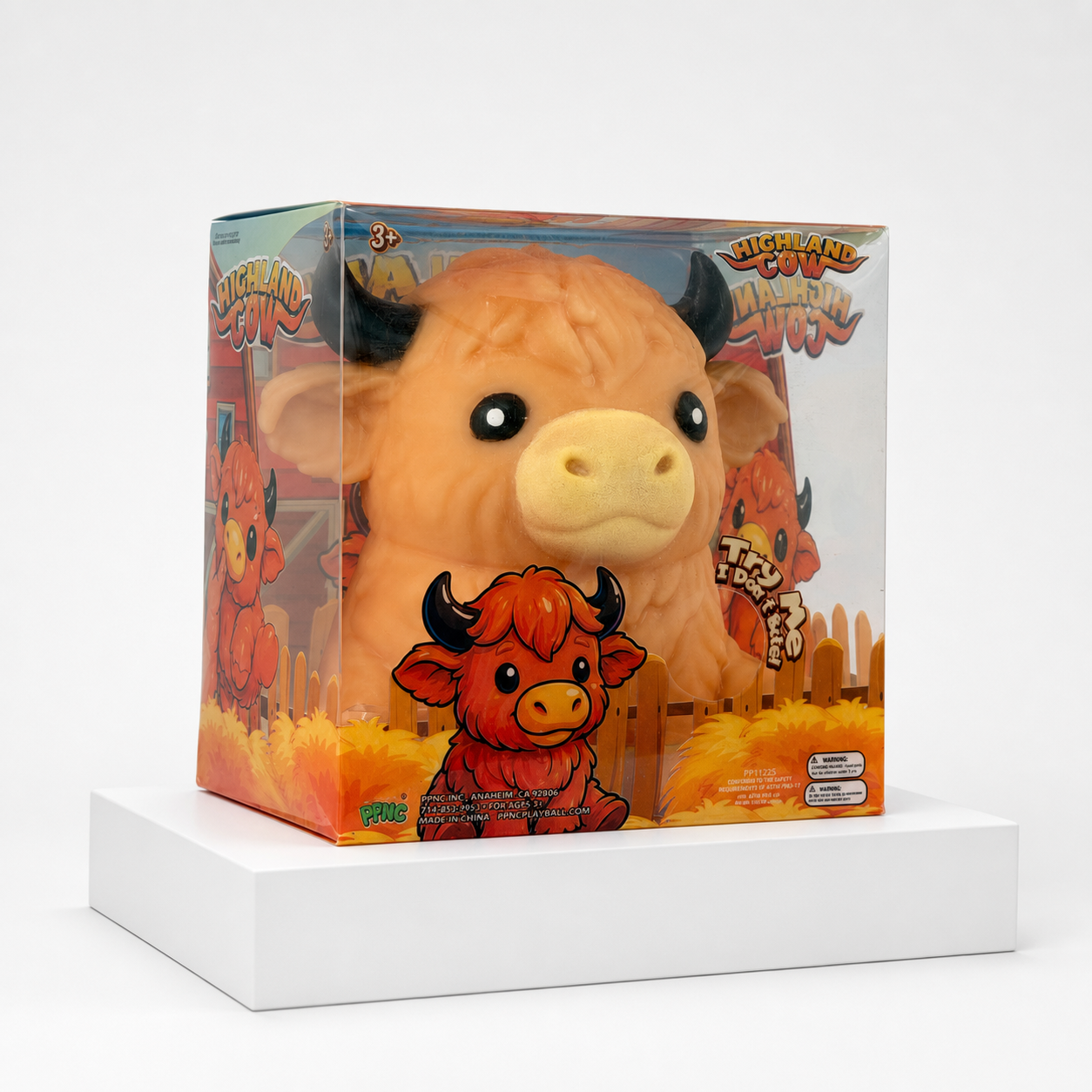 PPNC Highland Cow Light Brown squishy toy retail package