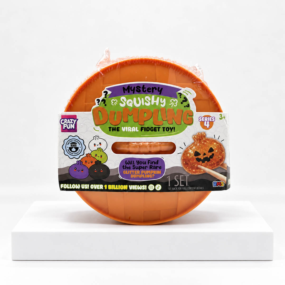 Orange Mystery Dumpling Halloween pumpkin-edition container, front label