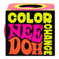 Squish Planet NeeDoh Color Changing Ball, a squishy fidget toy with neon pink, orange, and yellow text on a black background.
